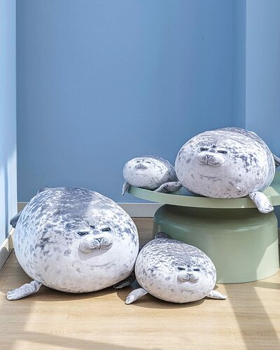 Blob Seal Plush, Chubby Soft Ocean Animal Pillow, Stuffed Cute Cushion Cotton Teddy Grey Plushie Family Grey 40 cm